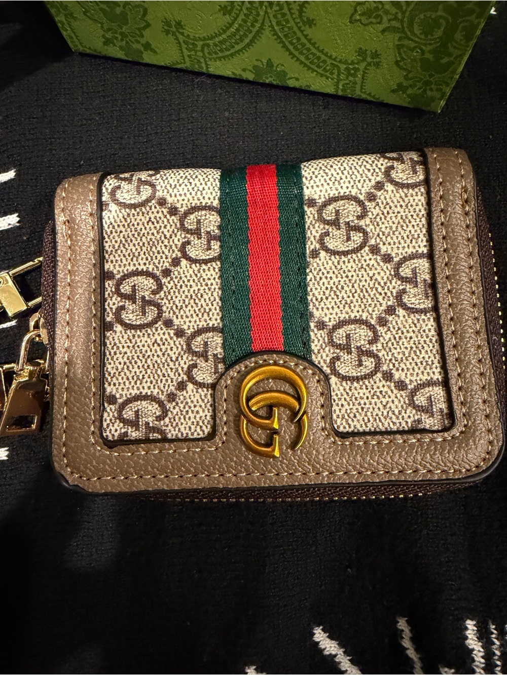 Gucci Brown GG Canvas Wallet with Green-Red Web and Gold GG